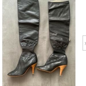 Chanel Black Knee High Pull Up Leather Boots